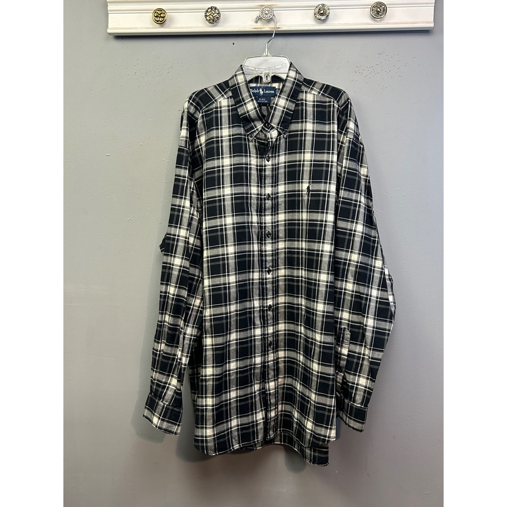 Ralph Lauren‎ Button Down Men XL Black Blake Plaid Pony Logo Long Sleeve